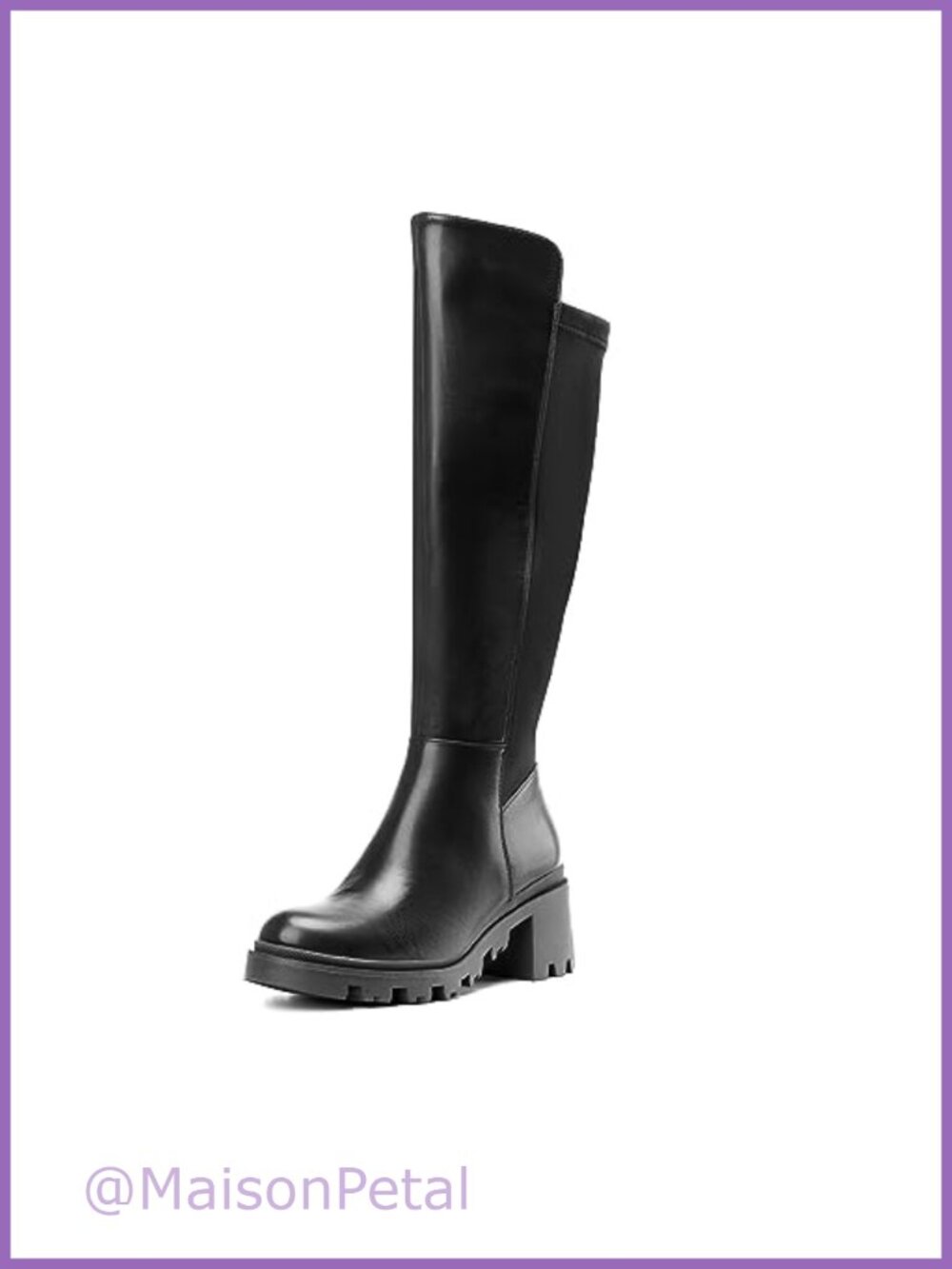 Women Platform Round Toe Knee High Boots Faux Leather Chunky Block Heel Casual